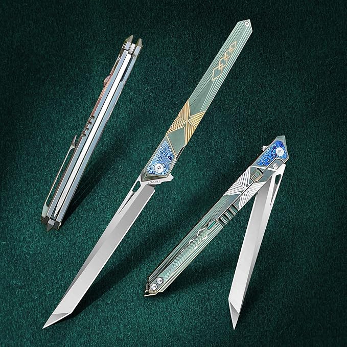 folding knife belt clip M390 steel blade outdoor camping knife portable pocket knife titanium handle lightweight EDC men's pocket knife belt sheath