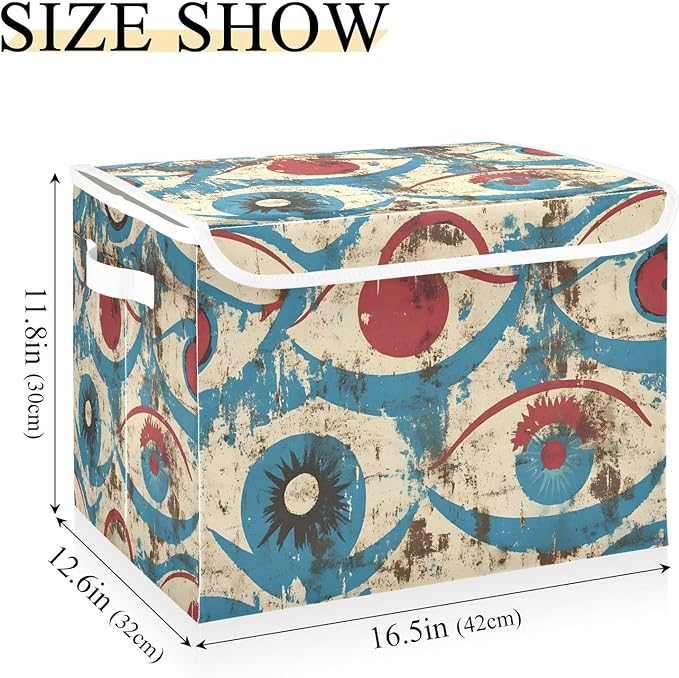 Storage Cube with Lid Retro Eye Pattern Print 16.5×12.6×11.8 IN Collapsible Large Capacity Foldable Storage Basket Bin Organizer