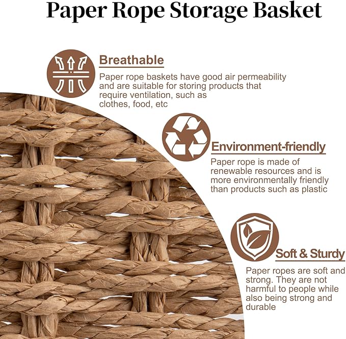 OIAHOMY Wicker Storage Basket with Lid &amp Lock Lidded Storage Bins Decorative Baskets for Organizing Set of 2-Natural