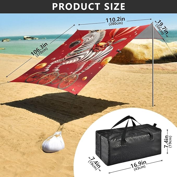 ALAZA Zebra Magic Show Animals Dancing Beach Tent Sun Shelter Portable Canopy Sunshade for Outdoor Camping Picnics Backyard Fun 10x9 ft