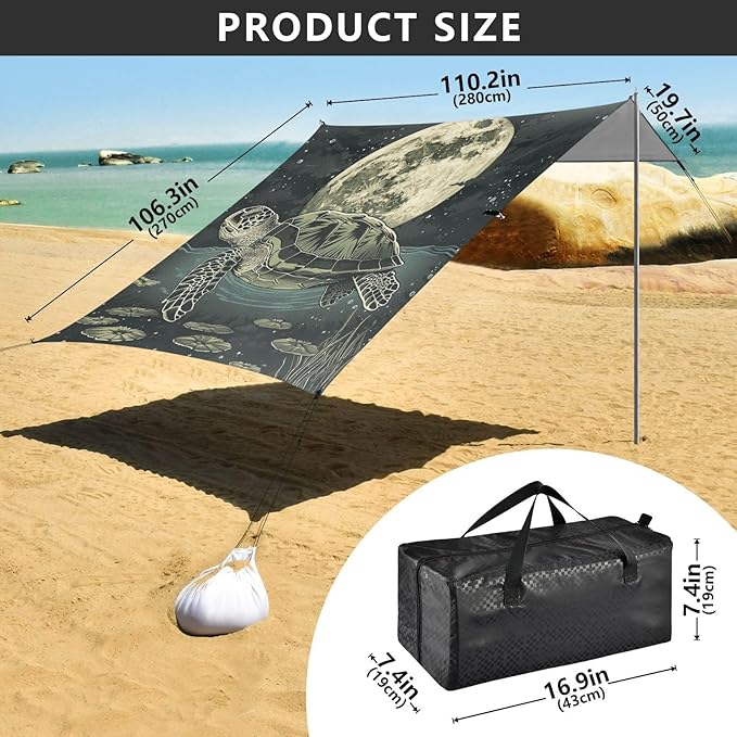 ALAZA Turtle Moon Water Beach Tent Sun Shelter Portable Canopy Sunshade for Outdoor Camping Picnics Backyard Fun 10x9 ft