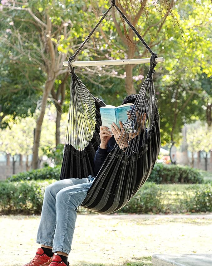 ADVOKAIR Hammock Chair Swing Heavy-Duty Hanging Rope Swing Seat Supports 500 Lbs Ideal for Outdoor Patio Backyard Porch Deck &amp Indoor Bedroom Use