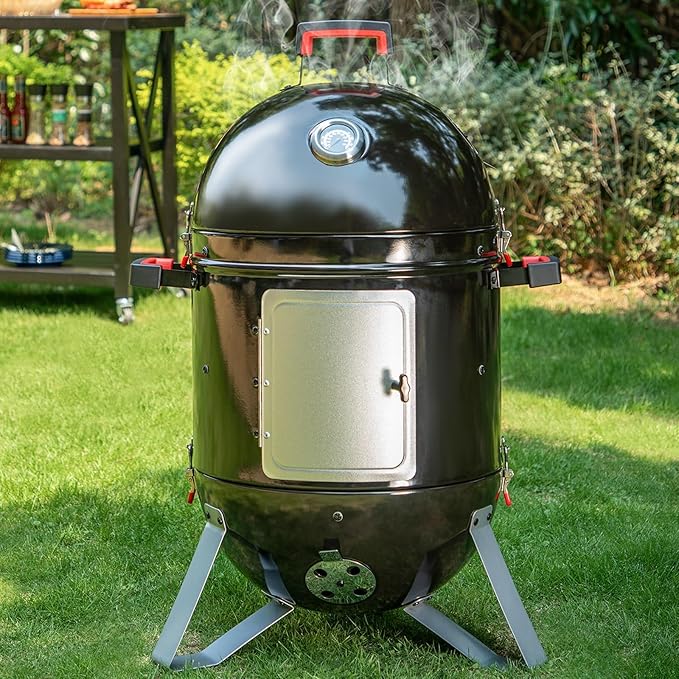 Sophia &amp William 18-Inch Vertical Charcoal Smokers BBQ Grills with Porcelain-Enameled Smoking Chamber &amp 2-Layer Smoking Shelves Outdoor Smokers &amp Tabletop Grill Combo for Barbecue Camping