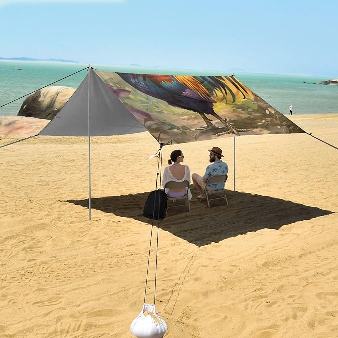 ALAZA Rooster Hand Painted Beach Tent Sun Shelter Portable Canopy Sunshade for Outdoor Camping Picnics Backyard Fun 10x9 ft