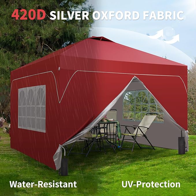 GDY 12x12FT Pop Up Canopy Tent with One Push Setup Easy to Install with 4-Sidewalls for Events Parties Camping Outdoor Gazebo with 4-Sandbags and Wheel BagRed.