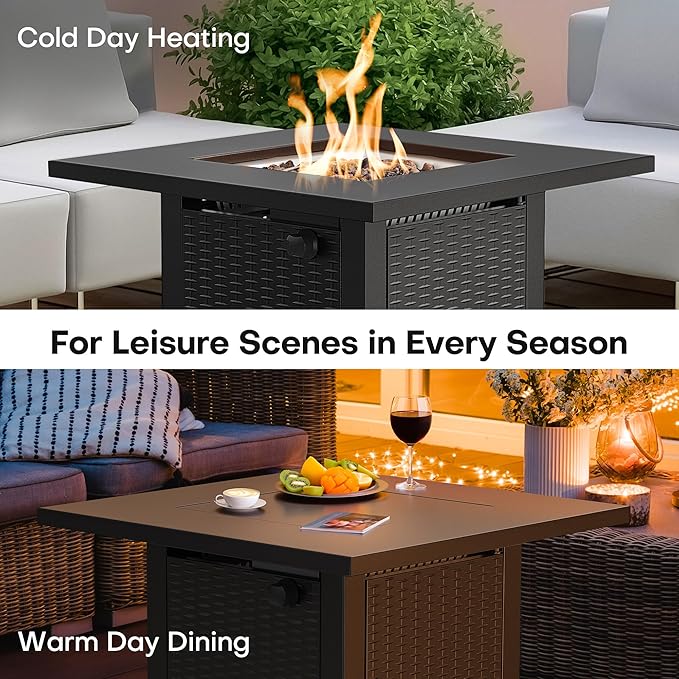 LEGACY HEATING Zeta 1 Propane Fire Pit Table 50000BTU Outdoor Gas Fire Pit 2 in 1 Firepit Table w/Lid Lava Rock ETL Certified 28in Steel Fire Table add Warmth to Parties on Backyard Black