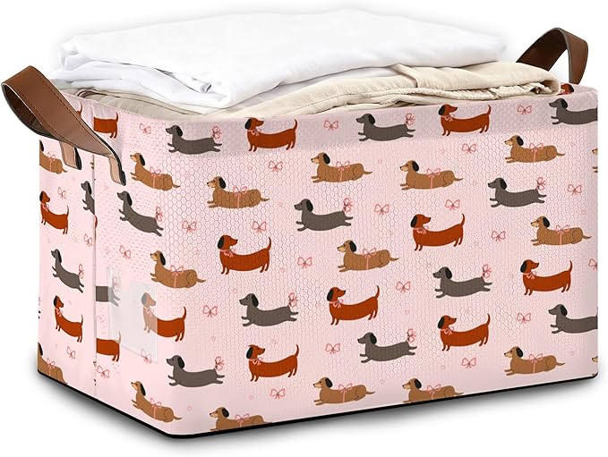 Storage Bin with Handles Dachshund Collapsible Laundry Baskets for Books Laundry - Use in Nursery Closet Organizers and Storage Blanket Basket