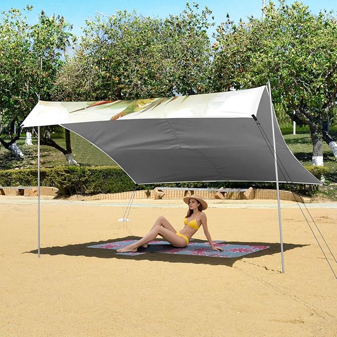 ALAZA Green Dragon Portrait Beach Tent Sun Shelter UPF50+ Protection Beach Shade Canopy w/ 4 Sandbags for Outdoor Camping Fishing Backyard Fun Picnic 10x9 ft
