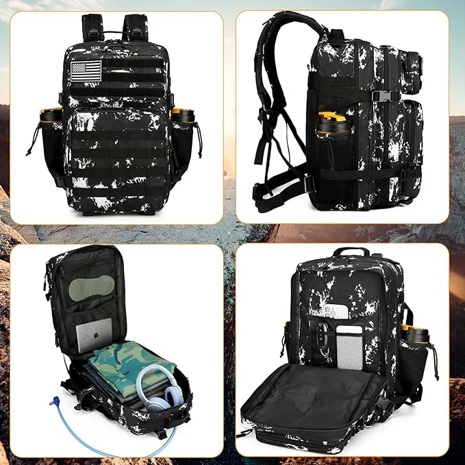 Lovelinks21 25L Tactical Backpack for Men and Women Military Backpack Small Assault Pack Molle Backpack Bug Out Bag Travel Rucksack Daypack (Black Lightning)