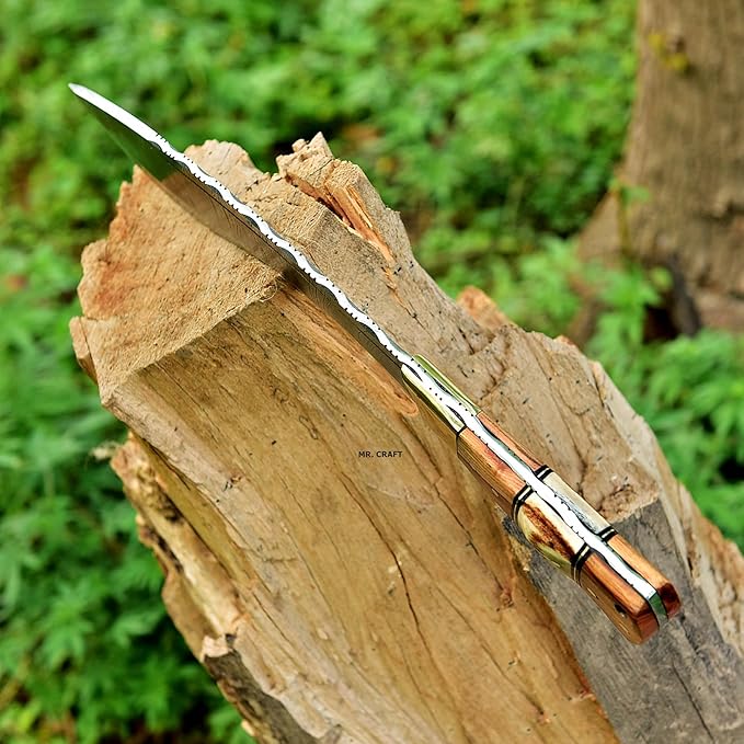 MR. CRAFT Custom Handmade Traditional Kukri Damascus Steel Fixed Blade Knife With Sheath Full Tang Heavy Duty Camping Knives - Gifts for Men (Kow Wood and Stag Horn)