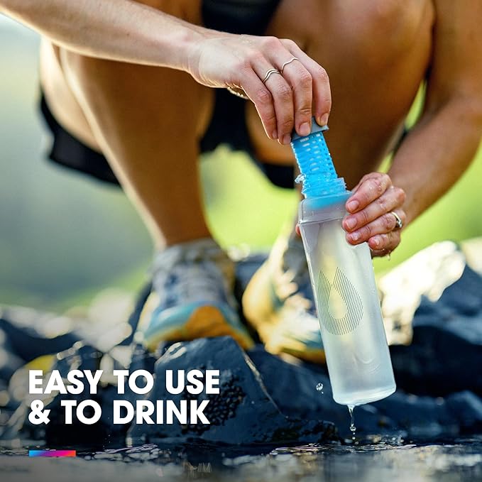 HydraPak UltraFlask+ 500ml - Filtered Compressible Soft Flask Water Bottle for Hydration Vests and Running Packs with Integrated Water Filter (500ml / 17oz)