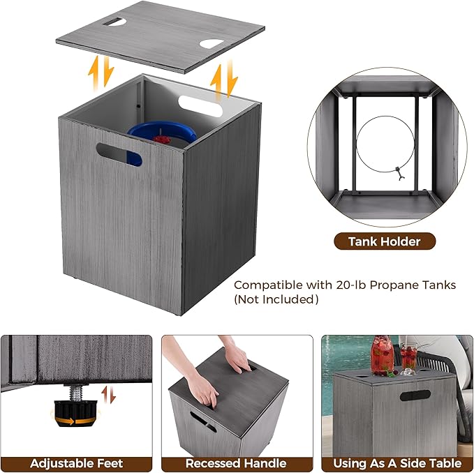 IRONCK 43-inch Outdoor Propane Fire Pit Table w Tank Table CSA Certified 2 in 1 Rectangular Patio Fire Pit w Glass Rocks Wind Guard and Cover 50000 BTU Outside Heater for Pool Vintage Gray