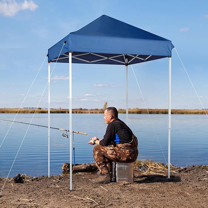 5'x5' Pop Up Canopy TentBeach Tent with One Push SetupInstant Setup GazeboPortable &amp Compact Sports ShelterOutdoor Sun Shade for EventsPartiesCampingOutdoor Events (Blue)