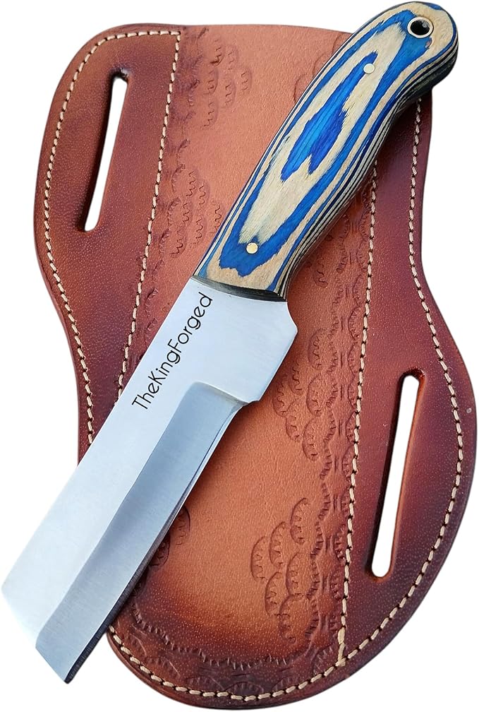 TKF-05 Custom Handmade High Carbon Steel Bull Cutter Knife with Leather Sheath – Cowboy Hunting Knife for Camping &amp Outdoor Activities – Heavy Duty Fixed Blade Gift for Men Christmas Birthday &a