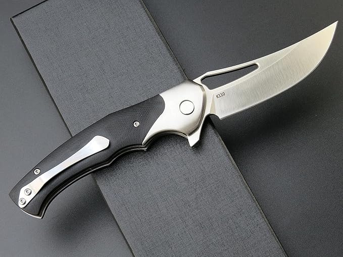 Eafengrow EF7 Folding Knife K110 Steel Blade G10&amp Stainless Steel Handle EDC Tool Knives for Outdoor Working Camping Hiking(black)