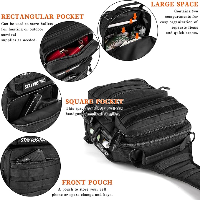 bvya Tactical Sling Bag Backpack Military Rover Shoulder Sling Pack Small EDC Crossbody Chest Bag for Men 10L