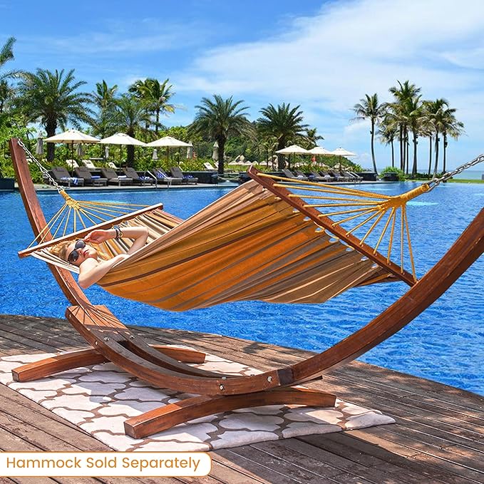 Lazy Daze Hammocks 12 FT Outdoor Arc Wood Hammock Stand 2 Person Hard Pine Wood Hammock Stand with Carabiners and Chains for Outdoor Patio Garden Yard Poolside 400lb Capacity Brown