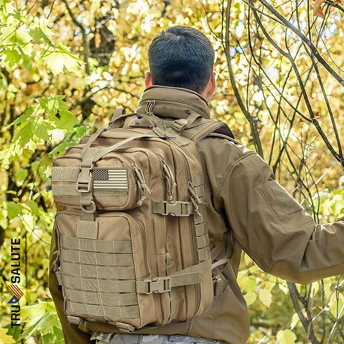 Tru Salute 45L Military Tactical Backpack Large Army 3 Day Assault Pack Molle Bug out Bag Rucksack (Tan)