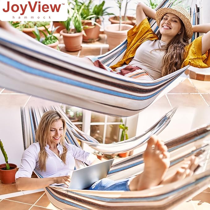 JoyView Brazilian Hammock for Single Preson Portable Hammock with Hanging Ropes &amp Carry Bag Large 78.8x39.4” for Patio 300LBS Capacity Perfect for Outdoor/Indoor - Red Stripe