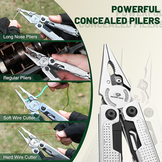 MOSSY OAK Multitool 20-in-1 Stainless Steel Multi Tool Pliers Self-locking Pliers with Sheath-Perfect for Outdoor Survival Camping Hiking