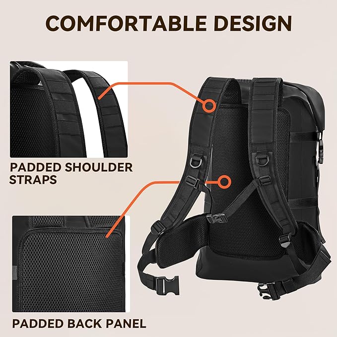 HEETA Dry Bags Waterproof Backpack 40L for Men &amp Women Roll Top Heavy Duty Cushioned Hiking Backpack for Kayaking Boating Paddle Boarding Fishing Travel Camping Beach Vacation Cruise Ship Essenti