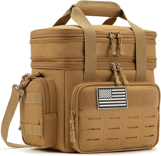 QT&ampQY Tactical Lunch Box for Men Expandable 18L Heavy Duty Military Insulated Cooler Bag Leakproof Thermal Lunch Bag for Work Camping Outdoor Picnic Pail Adult Meal MOLLE Webbing Khaki
