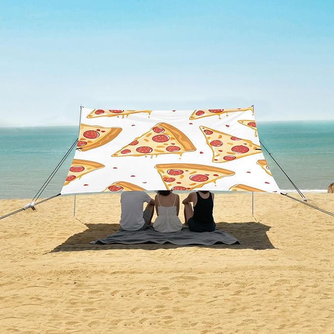 ALAZA Pepperoni Pizza Slices on White Pattern Beach Tent Sun Shelter Portable Canopy Sunshade for Outdoor Camping Picnics Backyard Fun 10x9 ft