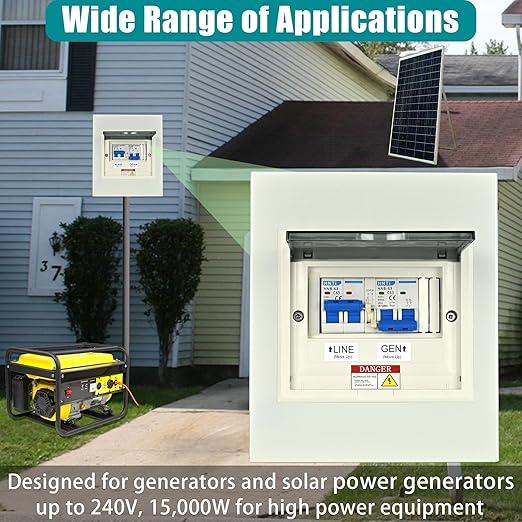 Transfer Switch for Home Generator Upgraded 63 Amp Generator Transfer Switch 120/240V Manual Transfer Switch for Outdoor and Indoor Use (Pre-Wired)