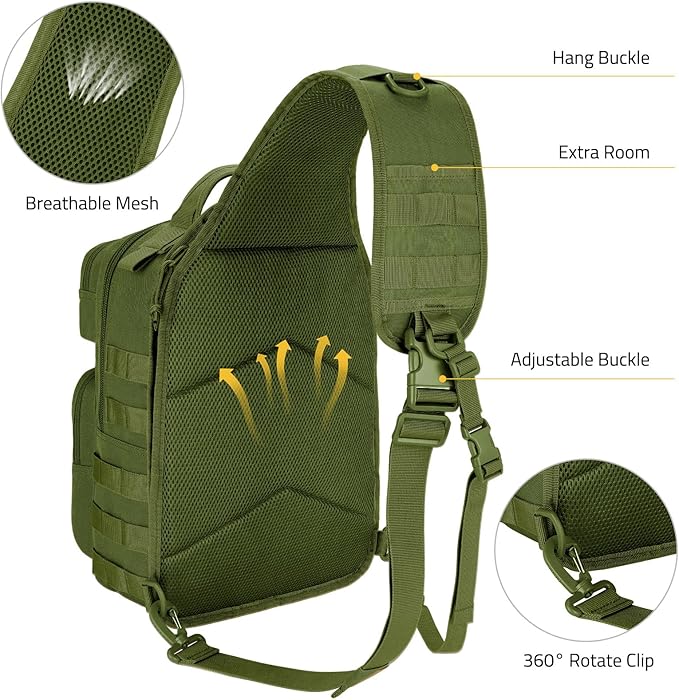 CVLIFE Tactical Sling Bag Backpack for Men Military Shoulder Sling Bag Molle Army Assault Detachable Tactical Bag (Green)