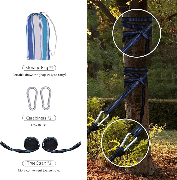 Cotton Hammock with Spreader BarPortable Camping Hammock with Travel BagTree Straps KitPerfect for GardenPatio and Backyard Island Breeze
