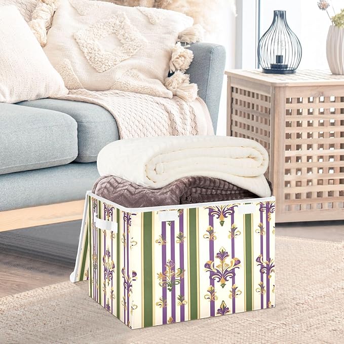 Carnival Stripes Background Fabric Storage Bins with Lids and HandleFoldable Storage Bins with LidsCloset Organizers for Clothes Storage Room Organization Office Storage Chest Organizer