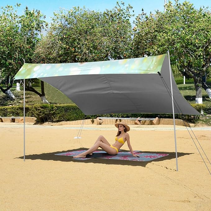 Easter Eggs Cute Bunny Beach Tent Sun Shelter Set UPF50+ UV Protection 10.5 x 9.19 FT Camping Shade Canopy with Sandbags Sand Anchors Carrying Bag and Others