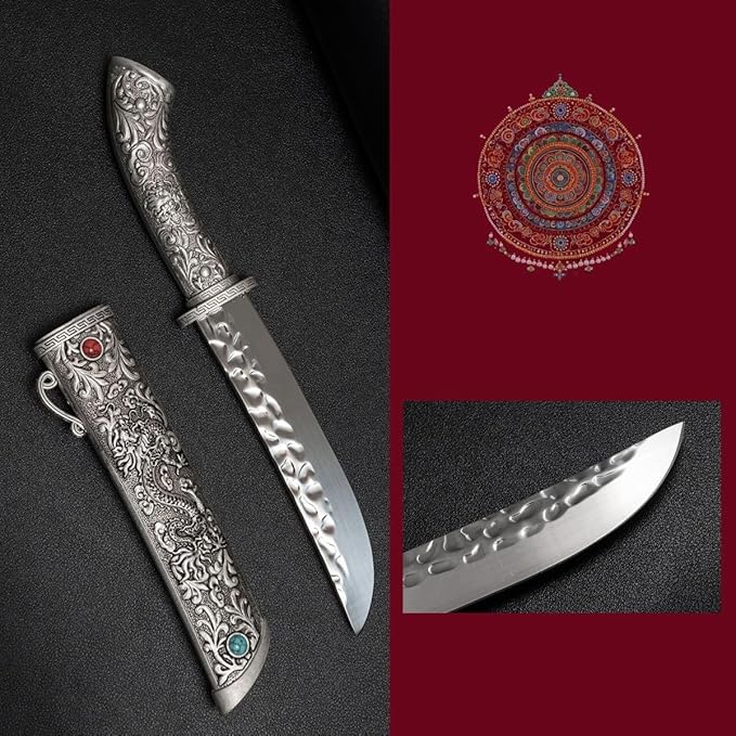 Dragon Tanto Fixed Blade Knife with Metal Sheath Display Stand &amp Gift Box Collectible Japanese Style Knife for Display Camping EDC &amp Gifts for Men