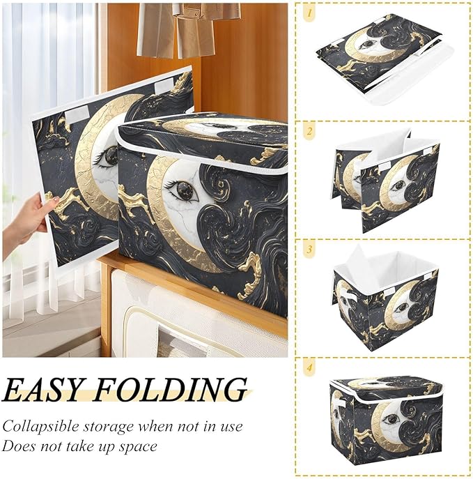 Storage Cube with Lid Moon Luxurious Print 16.5×12.6×11.8 IN Collapsible Large Capacity Foldable Storage Basket Bin Organizer