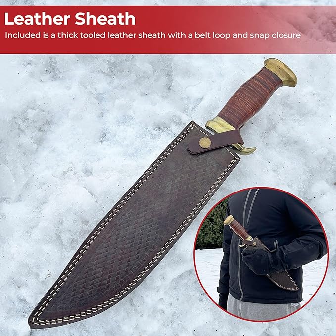 MedievalDepot Persian Blood Hunting Bowie Knife | 440 Stainless Steel | Leather Handle | Brass Accents | Sheath Included