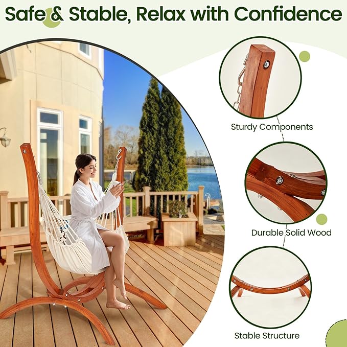 Premium Wooden Hammock Stand only (500 lbs/226kg) Sun Protection &amp Rain Resistant Heavy Duty Premium Solid Wood Hammock Chair for Indoor or Outdoor Use Safe &amp Stable (Hammock Not Included)