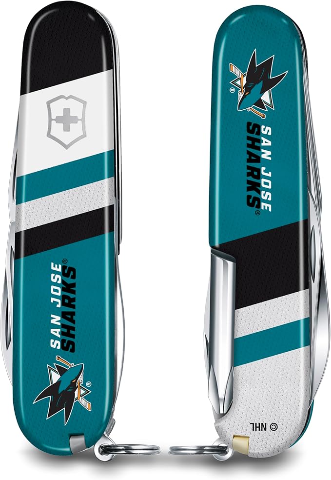 Victorinox Tinker Swiss Army Knife – Compact 12 Function Swiss Made Pocket Knife with Large Blade Small Blade and Bottle Opener – San Jose Sharks