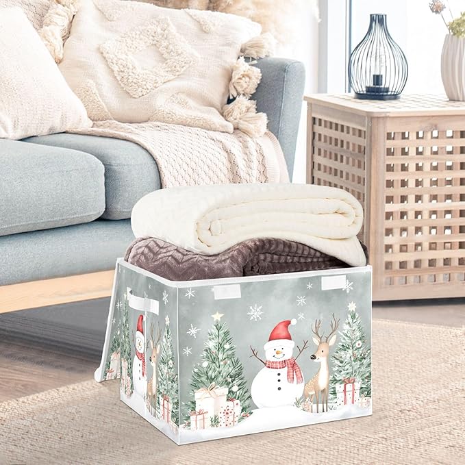 senya Christmas Baskets Collapsible Storage Bins with Lids Snowman Deer Christmas Tree Storage Boxes Clothes Baskets for Organizing