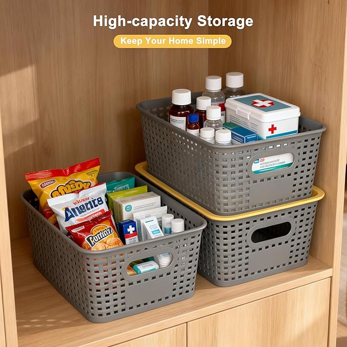 AREYZIN Plastic Storage Bins with LidStackable Storage Bins and Storage Baskets for ShelvesSmall Baskets for Organizing Small Storage Bins10.2x7.2x4.1 Inch6-Pack Gray