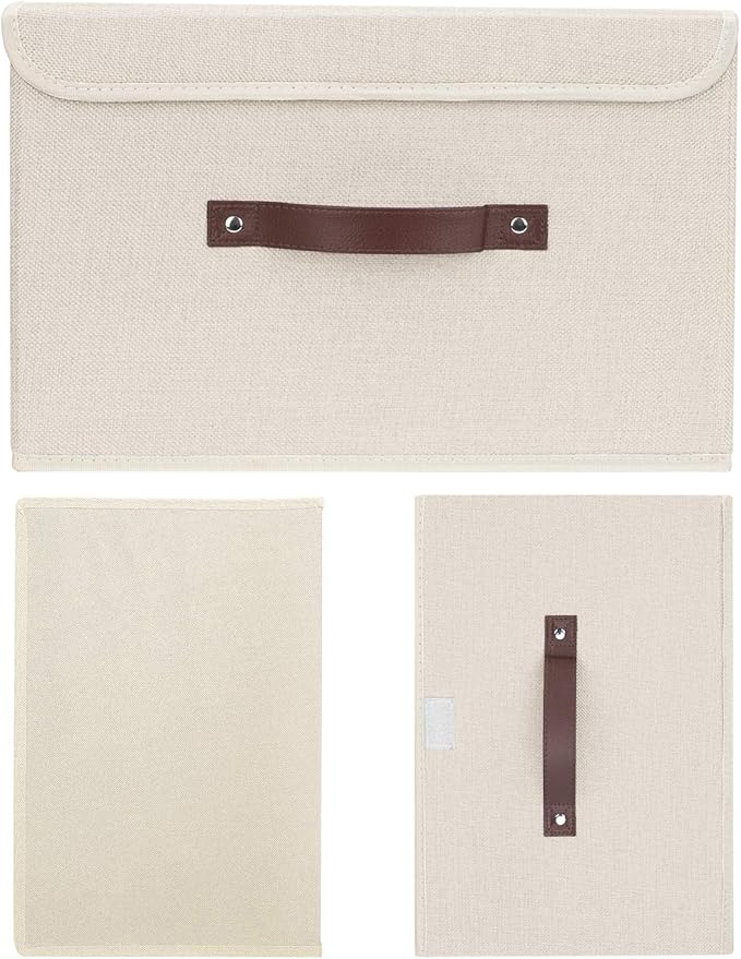 TYEERS Collapsible Storage Boxes Washable Fabric Storage Bins with Lids 14.9x9.8x9.8 inches 2 Pack Beige