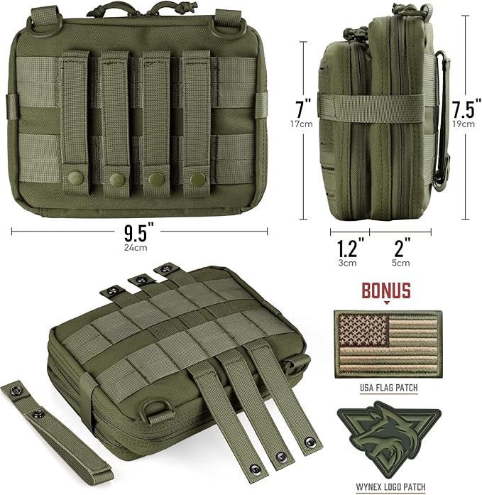 WYNEX Tactical Molle Admin Pouch of Laser Cut Design Utility Pouches Molle Attachment Military Medical EMT Organizer with Map Pocket EDC EMT Pack IFAK Tool Holder Universal U.S.A Patch Included