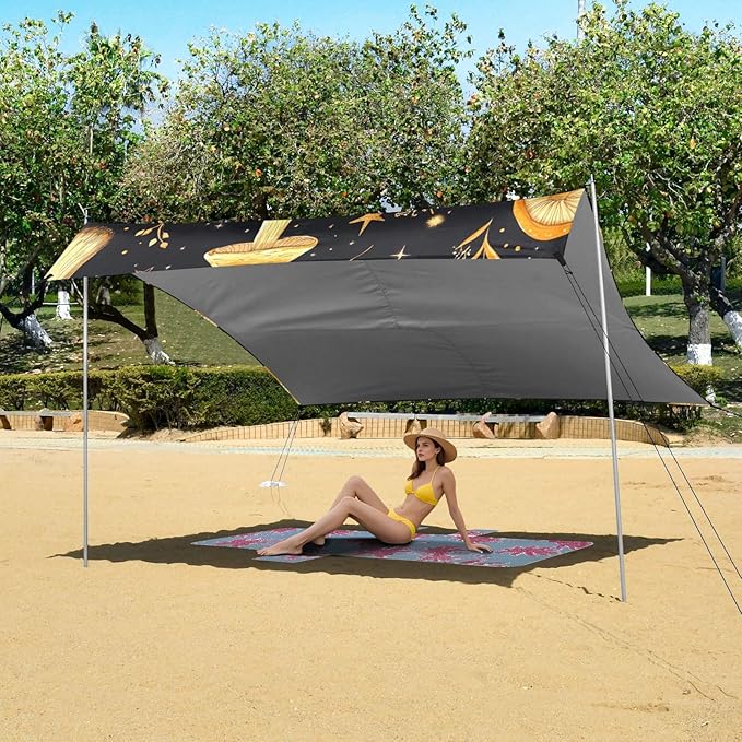ALAZA Mushroom Star Art Beach Tent Sun Shelter Portable Canopy Sunshade for Outdoor Camping Picnics Backyard Fun 10x9 ft