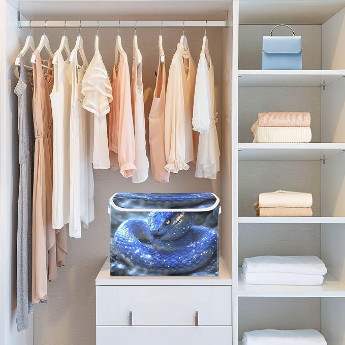 AIXIWAWA Lidded Storage Cube (Snake Blue) Fabric Foldable Closet Bins with Flip Lid and Handles Organizer Basket Container 16.5 x 12.6 x 11.8 IN