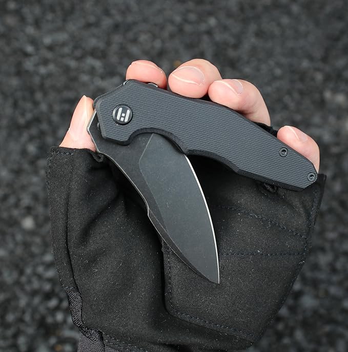 Hightron Pocket Knife a ture ergonomic folding knife Liner Lock with 2.85 Smokywashed D2 Blade and Black G10 Handle
