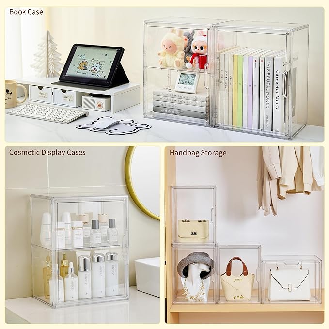 LXLXXL Acrylic Display Case with Removable Shelf Compatible with Labubu POP MART 2 Tier Figure Display Case for Collectibles Cosmetic Clear Acrylic Box