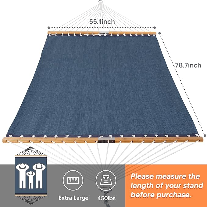 SUNCREAT Hammocks Two Person Tree Hammock Heavy Duty Hammock for Poolside Garden Backyard Patio 450lbs Capacity Navy