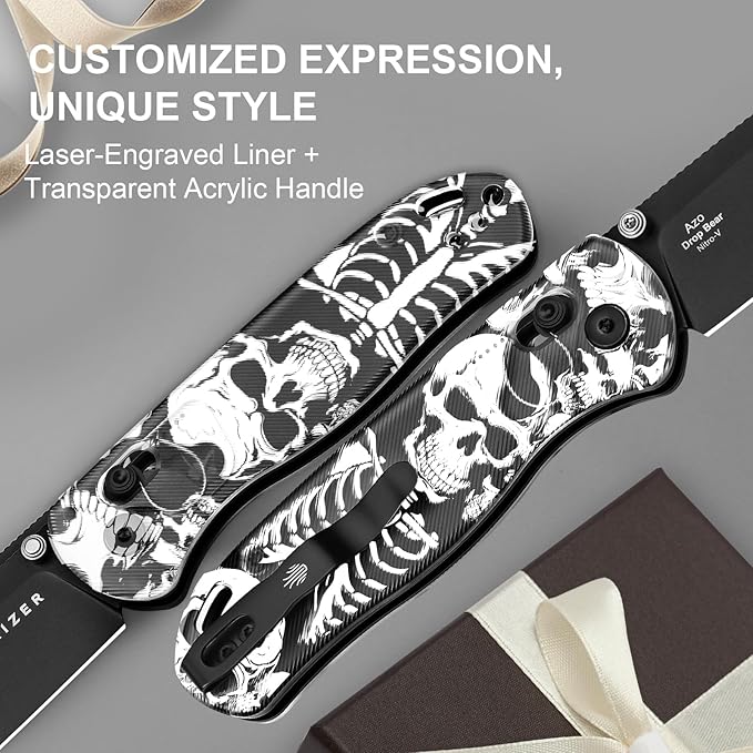 Kizer Drop Bear EDC Pocket Knife 2.97” Nitro-V Blade Acrylic Handle Folding Knife with Thumb Stud Opener Clutch Lock EDC Knives for Men Women Gift V3619A12