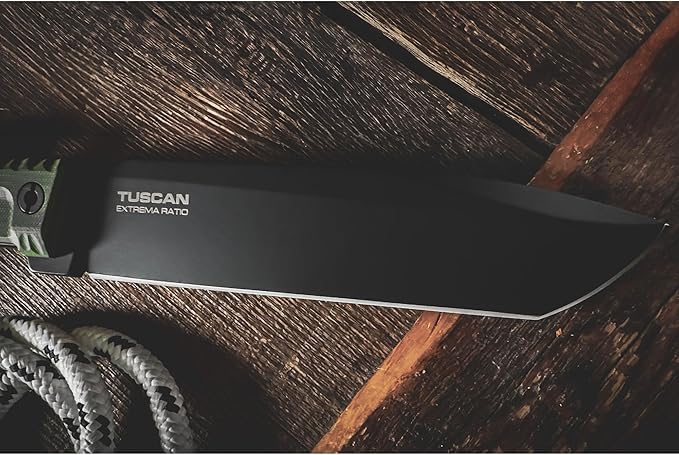 Extrema Ratio - TUSCAN S600 (BLACK) Fixed Blade Knife high-speed tool steel S600 hardened to 64 HRC burnished blade finish ergonomic Forprene handle full tang handcrafted in Italy