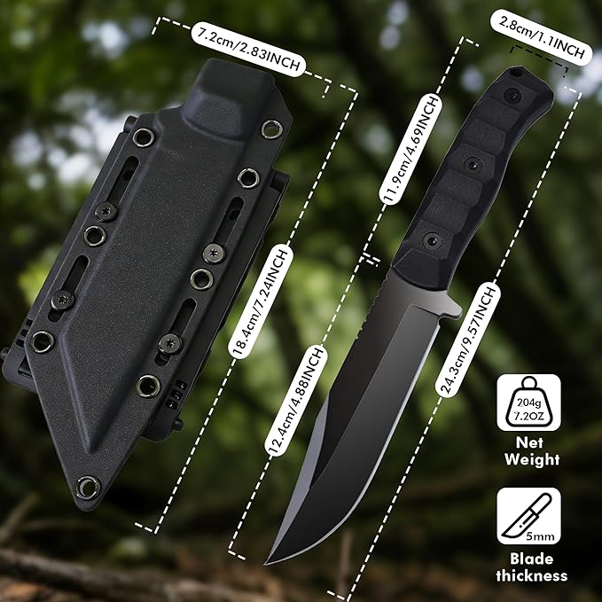 SK2 EDC Fixed Blade Knife with SheathTanto Blade Nylon Fiberglass Handle Tactical Knife Full Tang Survival Knives for Outdoor Camping Hunting Fishing Hiking