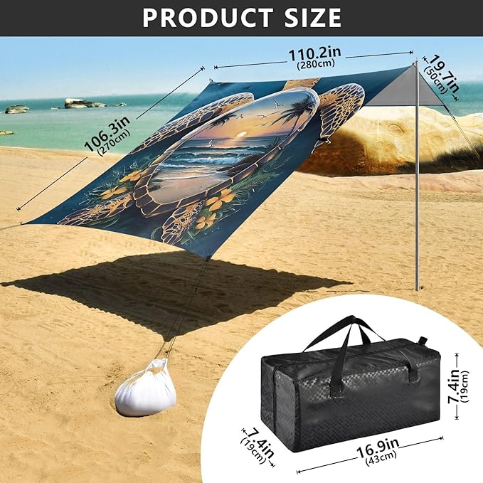 ALAZA Sea Turtle Beach Beach Tent Sun Shelter Portable Canopy Sunshade for Outdoor Camping Picnics Backyard Fun 10x9 ft